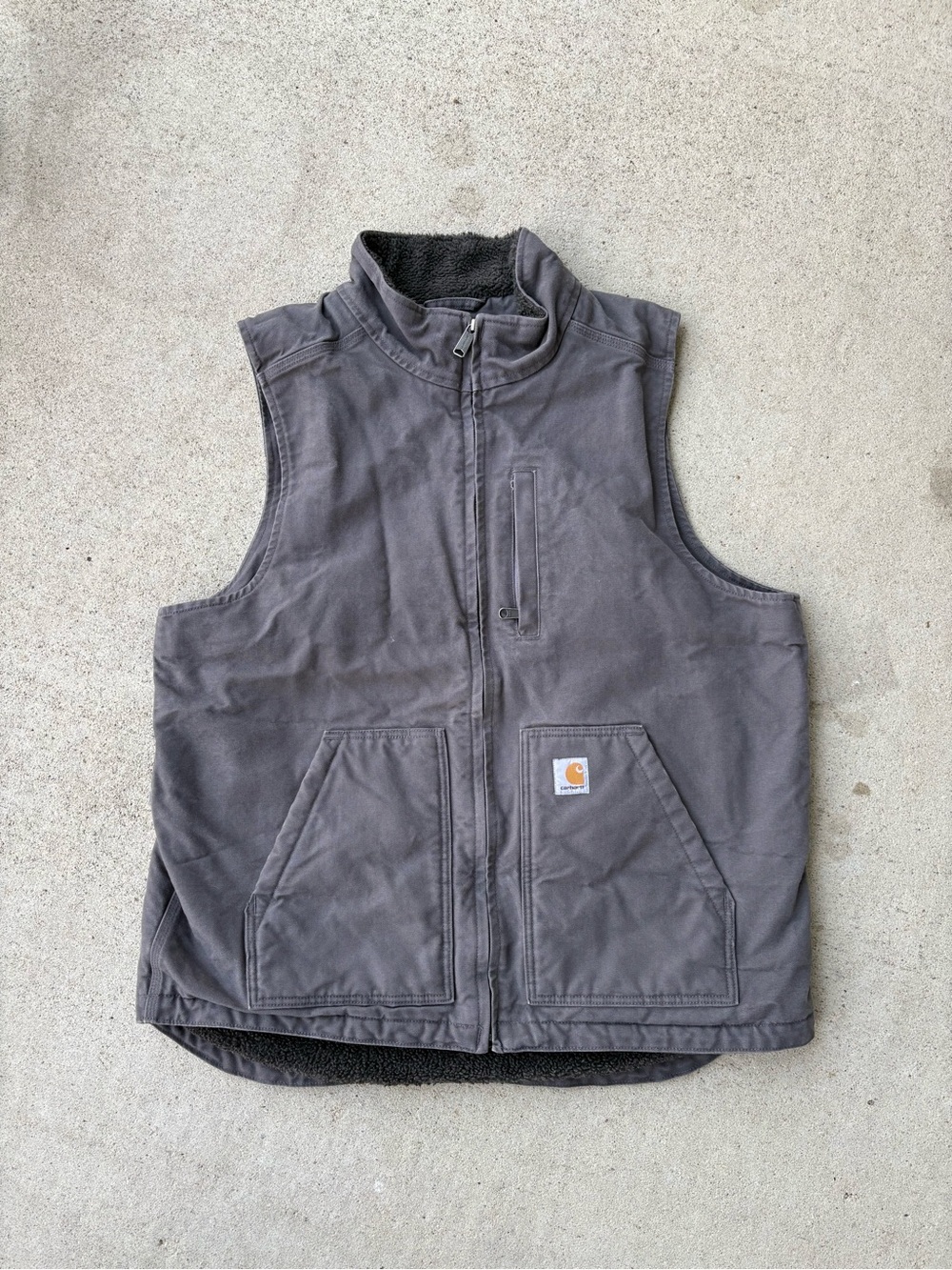 Carhartt Gravel Grey Sherpa Lined Washed Duck Canvas Vest 104277 Large Tall